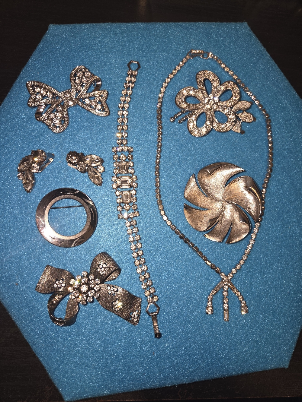 Vintage Silver-Tone Mixed Jewelry Lot - Brooches, Bracelet, Necklace